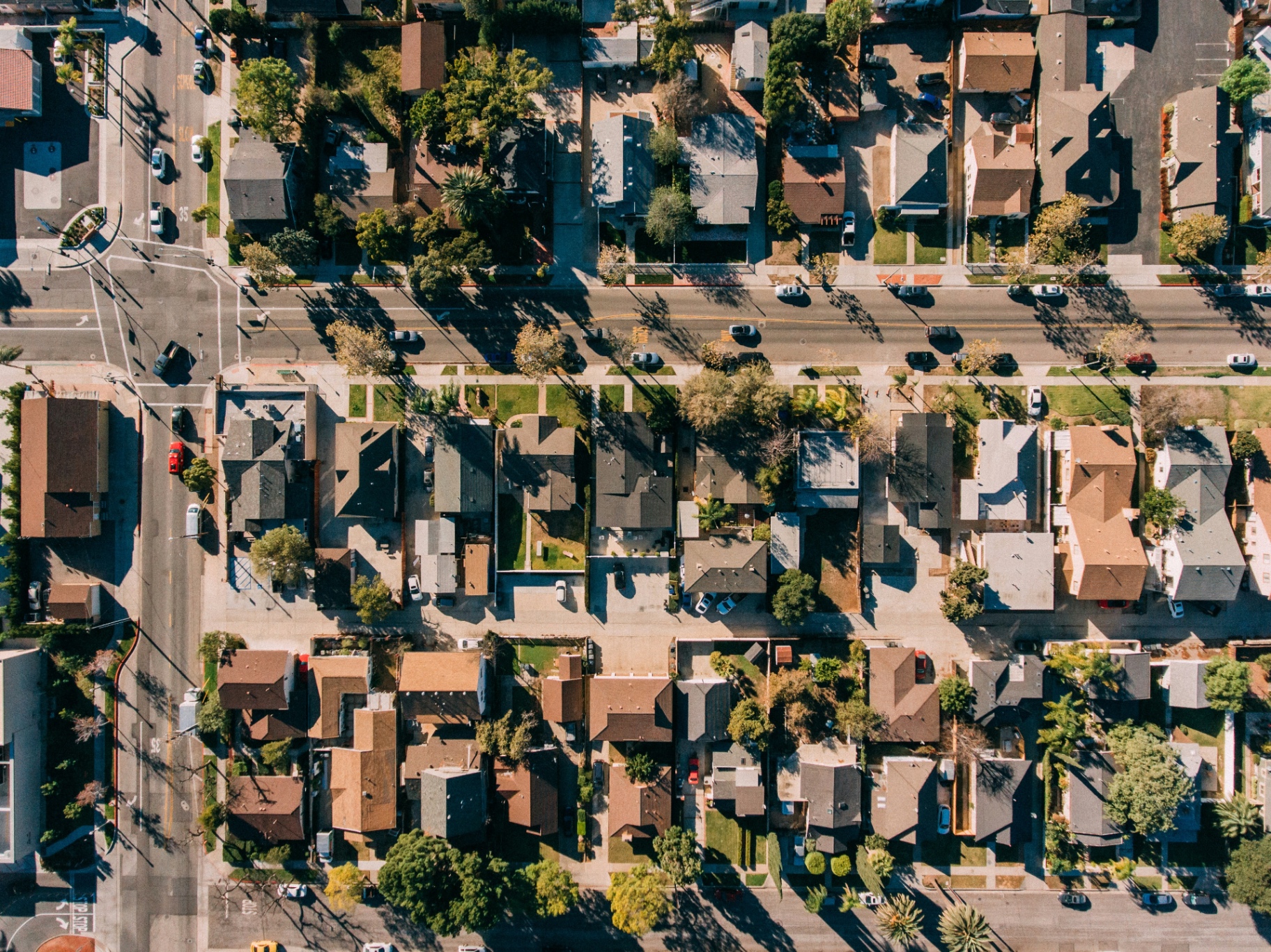 Aerial view of residential properties
